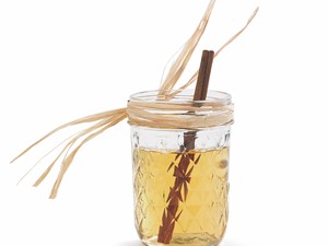 Glass Mug of Cider with a Cinnamon Stick