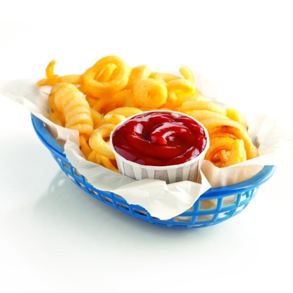 Curly Fries with Ketchup in a Basket