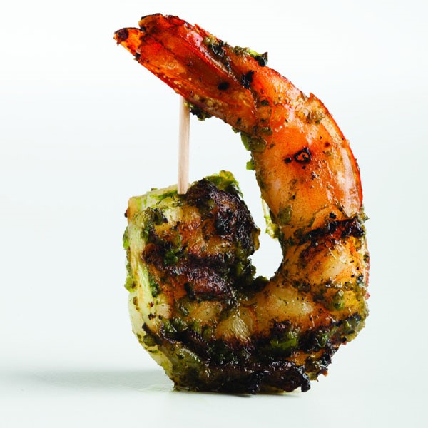 Pesto Covered Shrimp on a Skewer