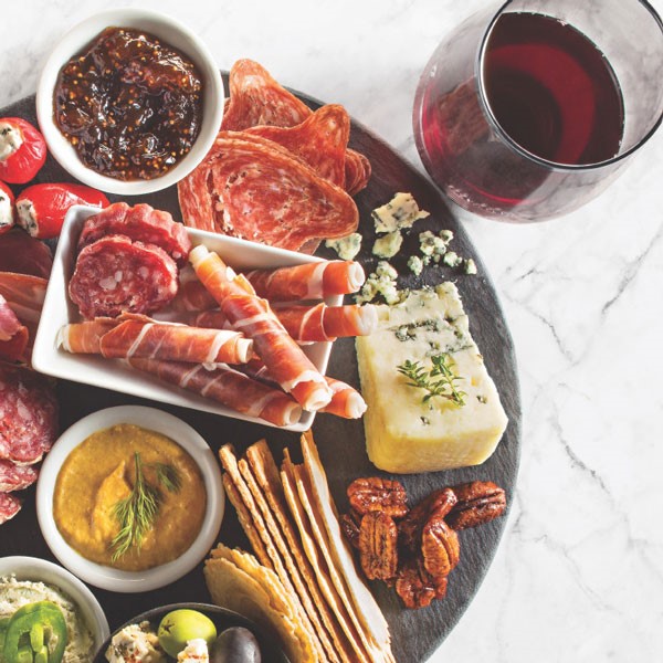 Charcuterie Plate with Red Wine